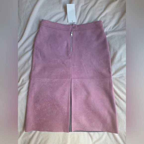 Zara Set Faux Suede Belted Jacket L+ Pencil Midi Skirt XL Lilac - Picture 5 of 12